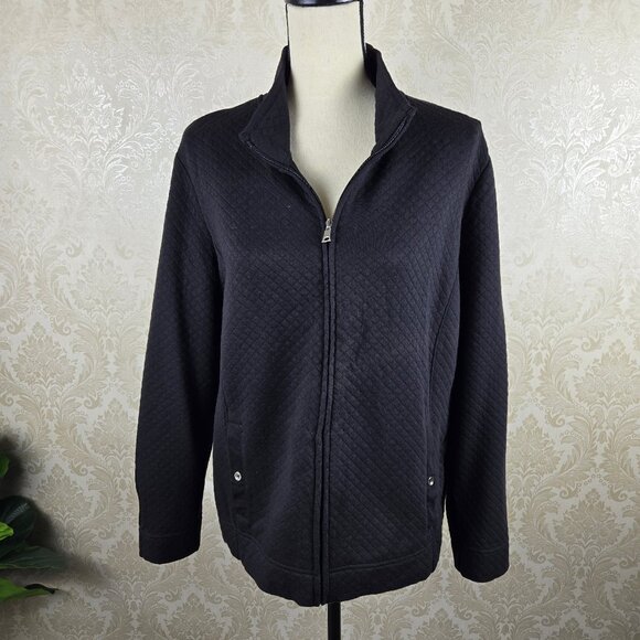 Croft & Barrow Size Petite XL Black Quilted Look Zip Front Jacket Button Pockets - Picture 1 of 12